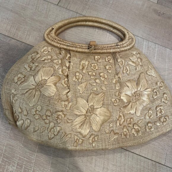 HANDMADE IN PHILLIPINES WOMENS TAN PURSE HANDBAG BOHO VINTAGE - Picture 1 of 11